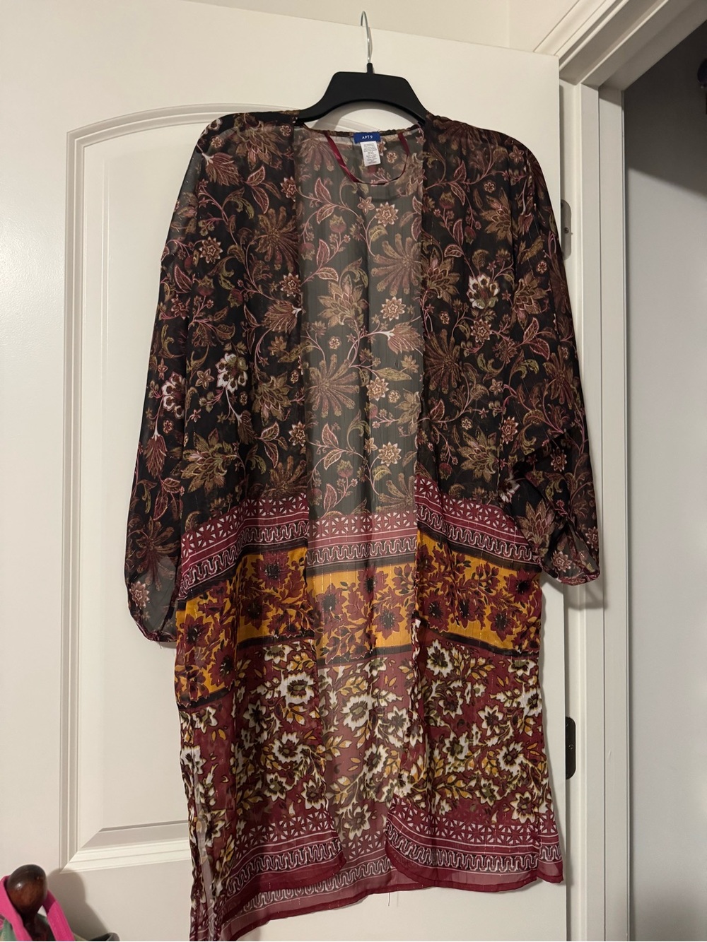 Apt. 9 Sheer Floral Kimono in Black, Burgundy & Mustard